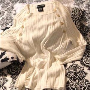 Sutton studio white ribbed spring weight sweater M
